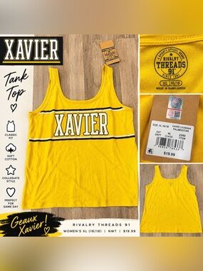 Rivalry Threads 91 Xavier University Women’s Tank Top XL 16/18 Yellow NWT